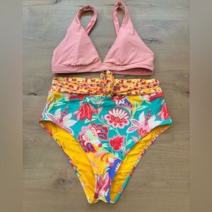 Yellow Floral-Trim Bikini Set